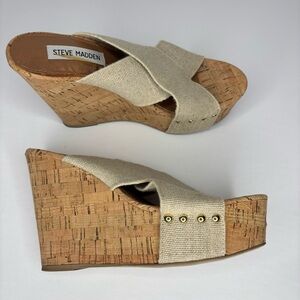 Steve Madden Pride Platform Wedge Sandals Cork Size 7M Textile Upper Studded SH6